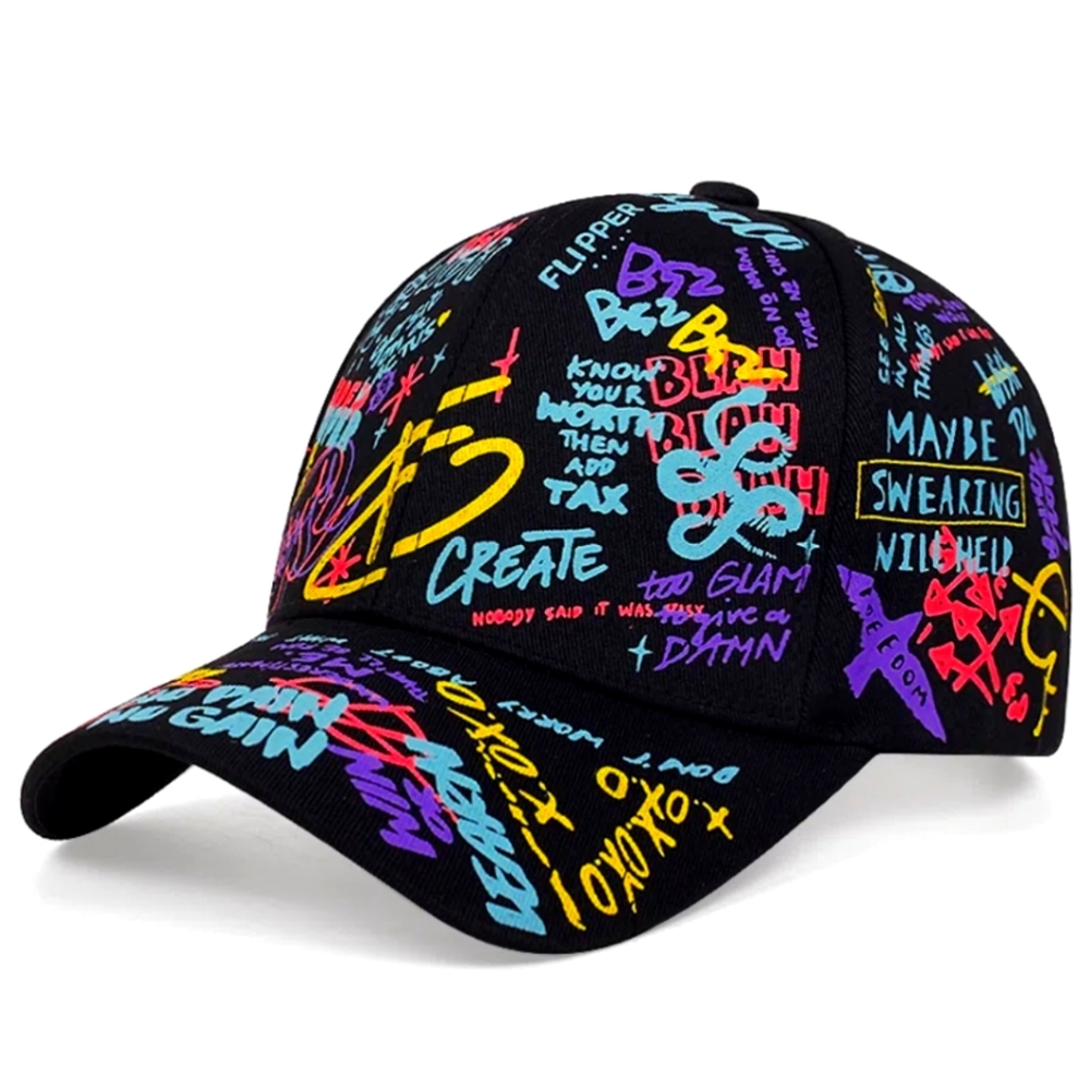 Black colorful graffiti baseball cap